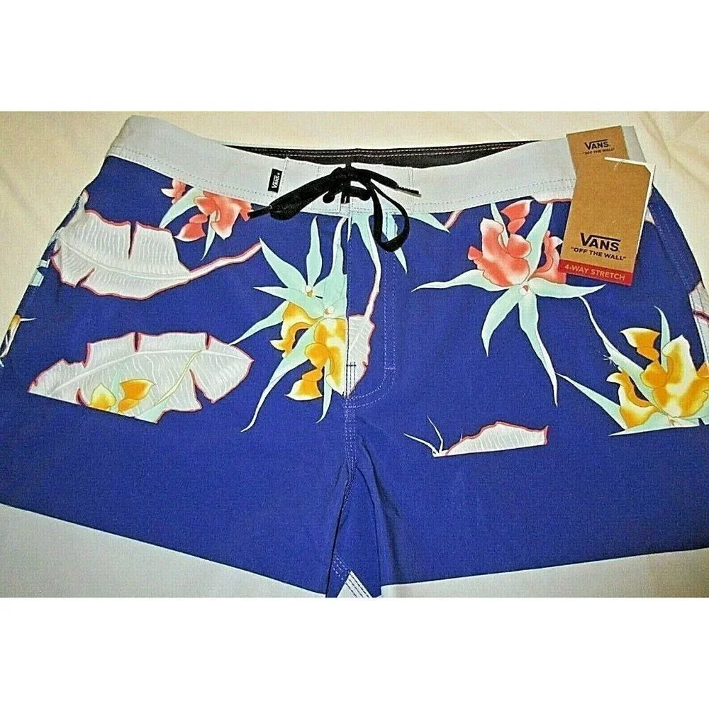Vans Men's Era 4 Way Stretch Board shorts Purple Grey Floral Print NWT Free Ship
